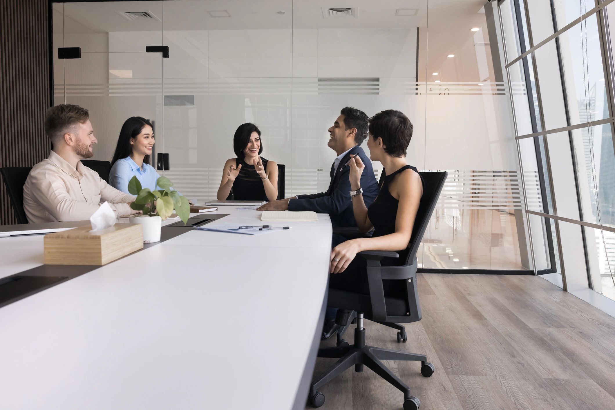 Business team collaborating in a modern meeting room
